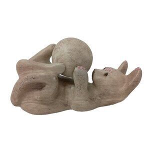 VTG Unique Carved Wood Look Cat Playing W/ Ball Large Figurine Statue Resin Rare